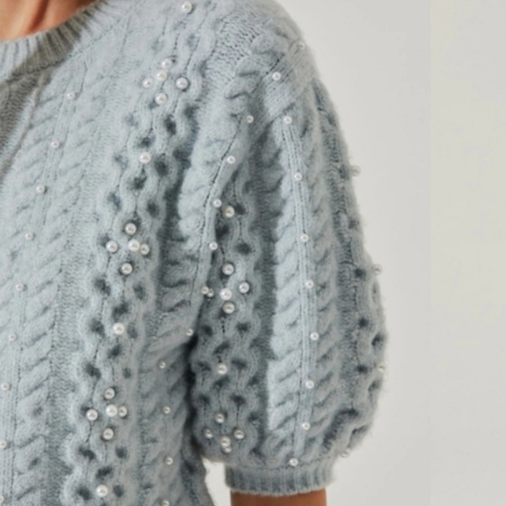 ASTR Koami Pearl Embellished Cableknit Sweater Haze Blue - Picture 3 of 10